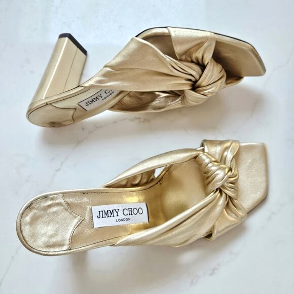 Jimmy Choo Shoes - Jimmy Choo Avenue 85 Gold Metallic Nappa Leather Mules in Gold Size 38.5